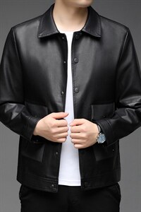 G1929男士2023年秋季新款长袖PU皮皮衣青年修身皮夹克外套P90图片