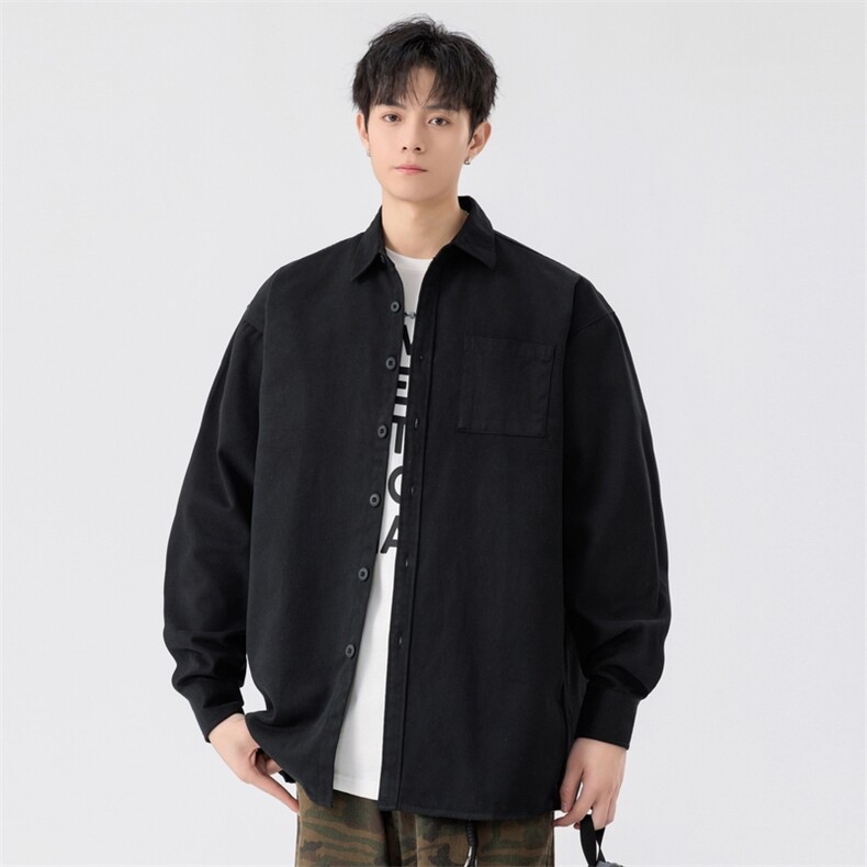 25年春季长袖衬衫纯棉得物二开衬衣宽松现货DS-C323-1-2213-T批40,男装衬衫,电商C323-1