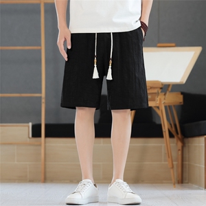夏季纯色五分裤风男短裤棉麻纯色休闲裤直筒A266-1-KZ883-P40图片