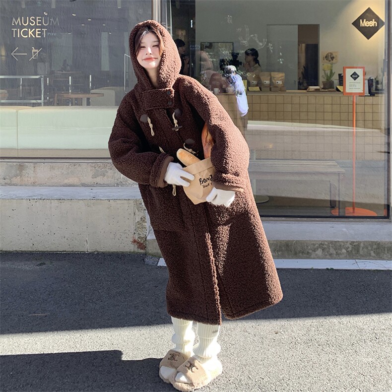 棕色oversize羊羔毛外套女2024冬新款慵懒风宽松加厚皮毛一体大衣,女装皮草,2C272