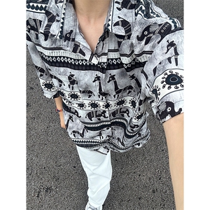 美式夏威夷满印冰丝短袖衬衫男款夏季薄款高级感衬衣垂感度假外套图片