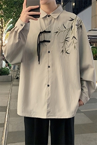新中式长袖衬衫男春秋季潮刺绣盘扣设计感衬衣A321-C6277-P50图片