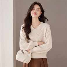 慵懒风V领镂空细闪慵懒针织衫高级感2025秋季新款韩系别致上衣女，女装羊毛衫，艾米