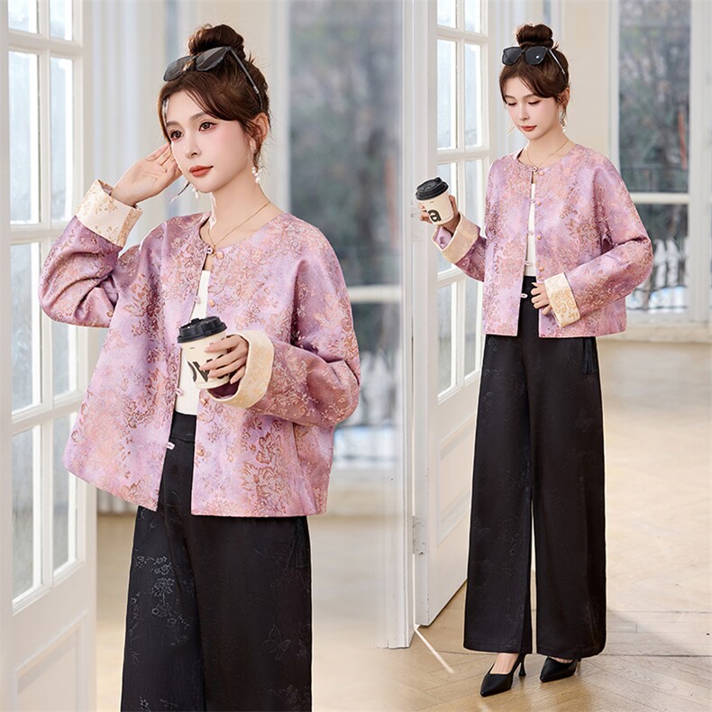 新中式短款外套女春秋2026新款新款高端减龄气质休闲时尚提花上衣，女装短外套，丽影随形