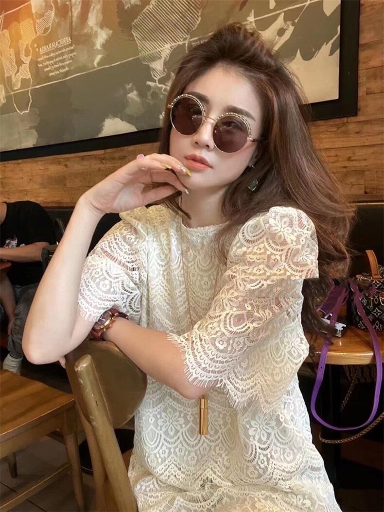 夏季新款韩系温柔风波浪蕾丝连衣裙,女装连衣裙,L·H·X
