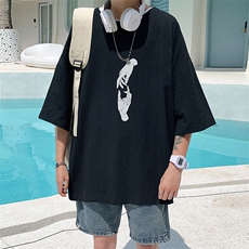 YT26147-P30亚麻短袖t恤男大码五分袖男宽松七分袖港风模特，男装T恤，电商A040