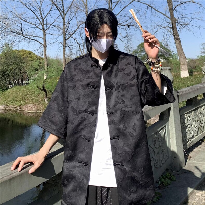 风夏款男短袖衬衫蝴蝶结盘扣七分袖衬衣CS1282P50,男装衬衫,星座1013-1
