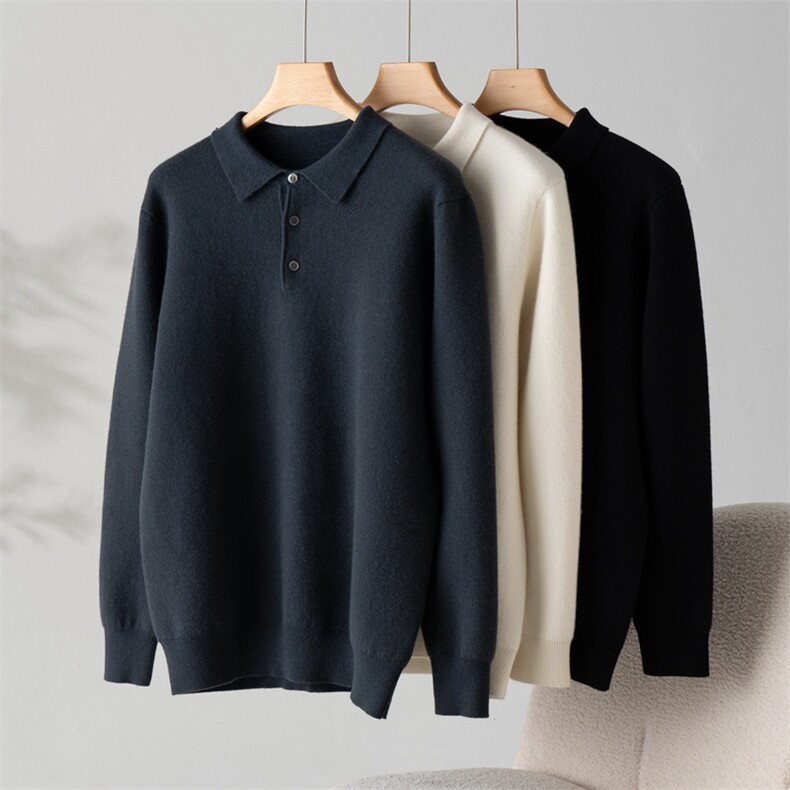 秋冬季新款舒适时尚百搭男士POLO领羊绒打底衫男装，男装羊绒套衫，江帆羊绒