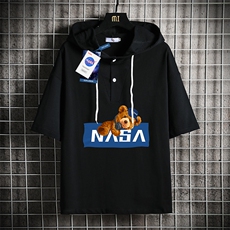 LD54247-P45NASA连帽短袖t恤男大码胖子带帽五分袖中袖网格，男装T恤，电商A040A