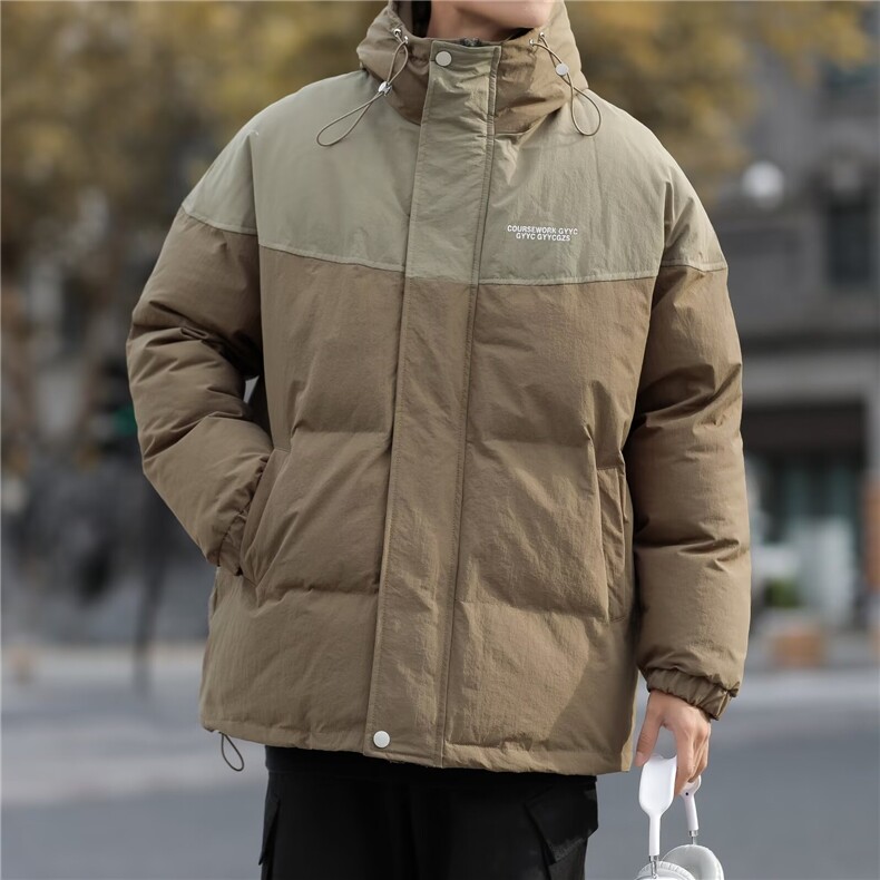 简约男士卡其色男中长款冬季加厚防寒棉服外套宽松休闲棉衣气质,男装棉衣,星座1013-1