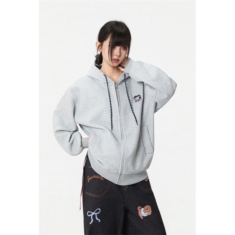 5645-P65韩版新款设计感拉链开衫宽松外套连帽卫衣薄款图片