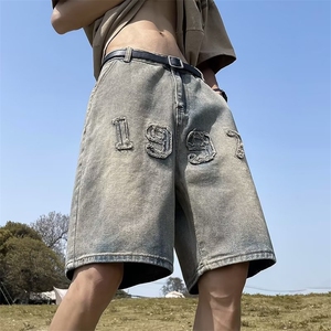 黄泥牛仔短裤男夏季宽松直筒百搭1997美式复古五分裤K733-P36