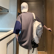 2025新款街头嘻哈潮牌短袖圆领拼接落肩T恤男情侣班服T240P32，男装T恤，星座1108