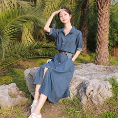 2023新款夏款薄款韩版牛仔连衣长裙修身显瘦大摆裙，女装连衣裙，瑶迪依秀
