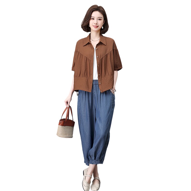 时尚宽松牛仔裤套装女夏装新款韩版显瘦百搭休闲两件套,女装套装/套裙,叶笙衣