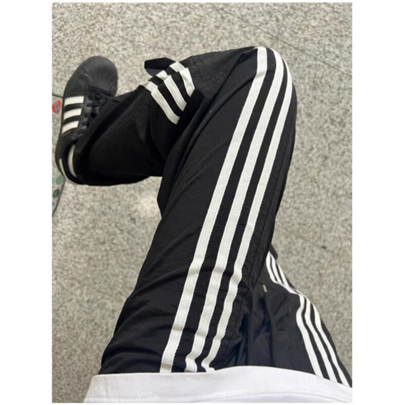 07qwer咖啡色条纹裤子男夏季薄款美式速干工装裤三条杠直筒运动裤,男装休闲裤,星座603-2