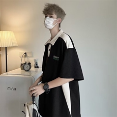 PLA14-32POLO衫短袖T恤男夏季宽松翻领白色体恤港风帅气百搭半袖，男装Polo衫，星座302B
