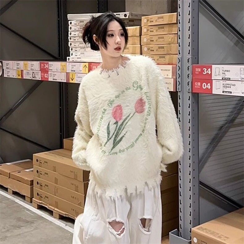 奶呼呼软糯水貂绒毛衣女秋冬加厚外穿宽松慵懒风圆领套头针织上衣,男装针织衫/毛衣,星座1210-1