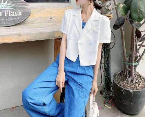 两件套连体吊带牛仔裤，女装背心吊带，锦华秀逸