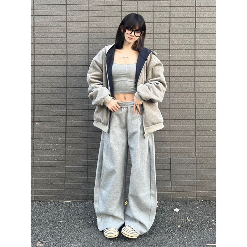 美式复古解构设计情侣阔腿弯刀卫裤男女春秋宽松爵士舞休闲运动裤,男装休闲裤,星座506A