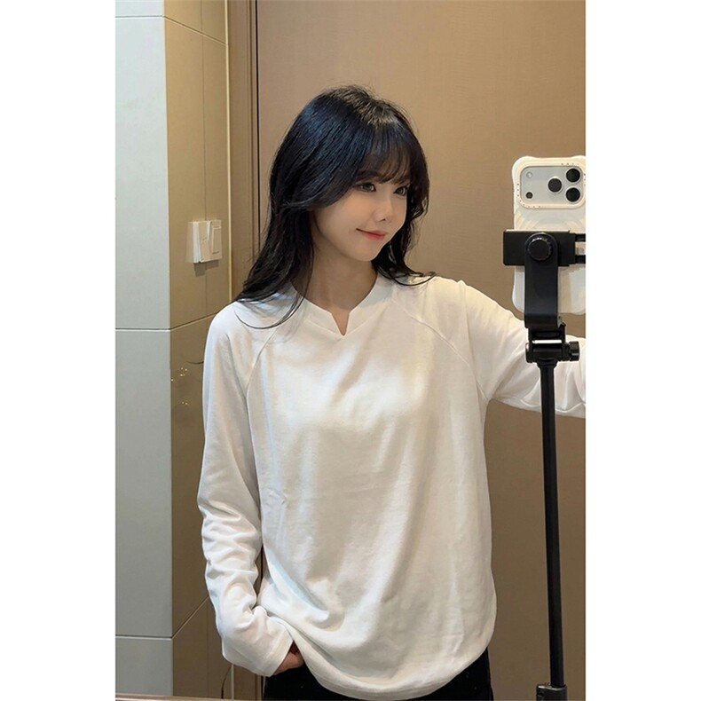 宽松垂感长袖T恤打底衫温柔气质小V领插肩袖上衣HY905TP20无差价,男装T恤,电商A102B