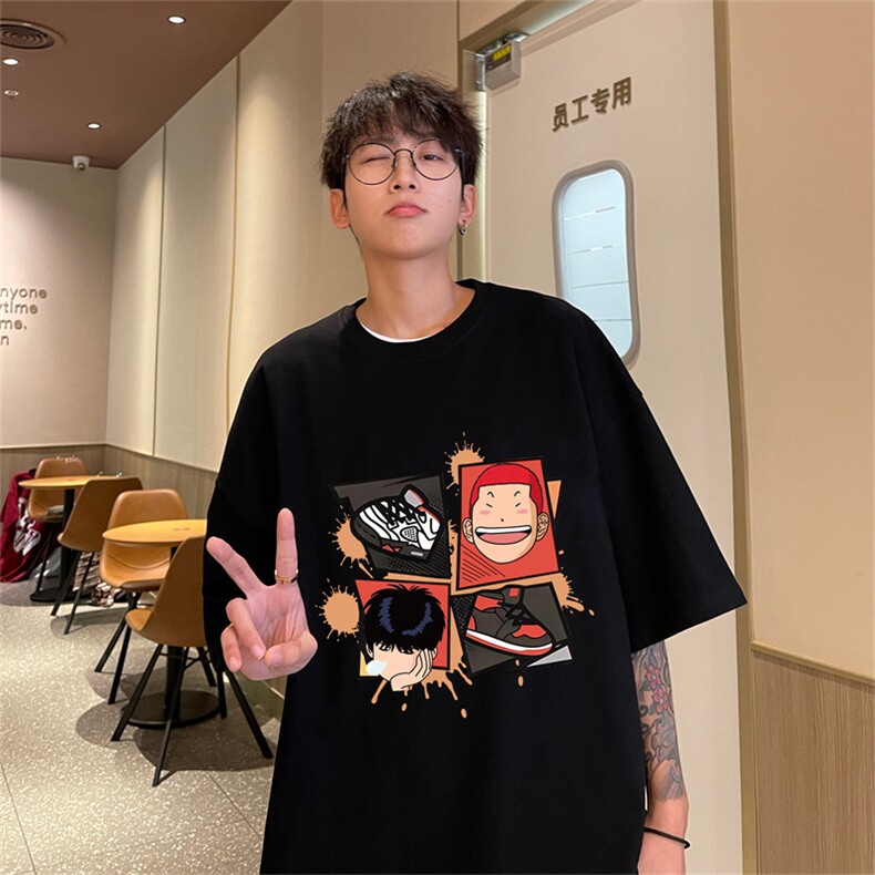 特P19控38230g重磅纯棉灌篮高手印花港风短袖t恤男DT3134,男装T恤,电商B370