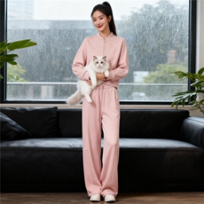 休闲时尚套装女秋季新款洋气减龄纯色圆领长袖卫衣阔腿长裤两件套，女装套装/套裙，江南