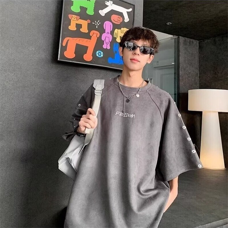 短袖t恤男夏季新款重磅痞帅潮牌设计感小众宽松休闲五分半袖体恤,男装T恤,星座506A