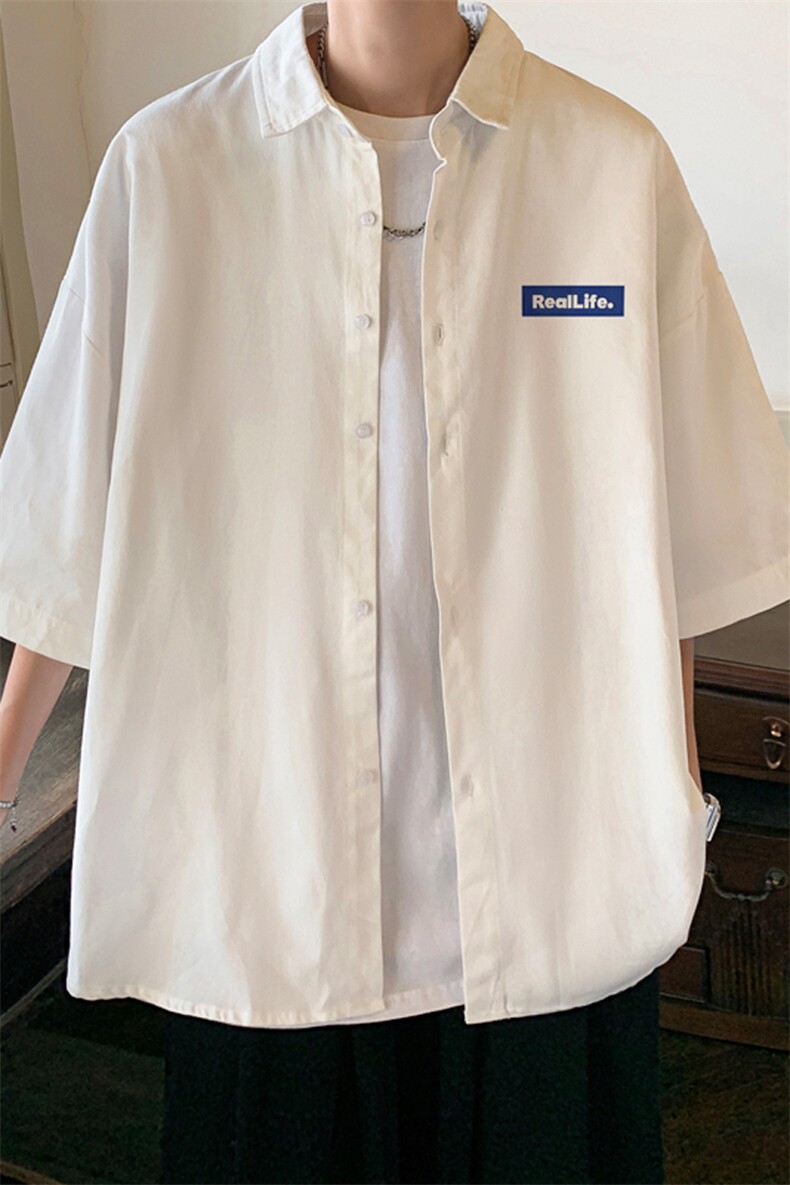 冰丝短袖衬衫男士夏季薄款港风复古学院风宽松大码半袖衬衣服外套,男装衬衫,电商B371