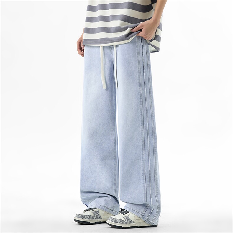26年春季新款侧边三拼接宽松直筒松紧腰橡筋裤水洗复古裤G820-P45，男装休闲裤，星座1006