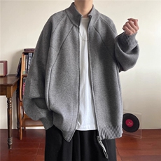 5021-P62秋冬慵懒风简约百搭纯色重磅拉链休闲宽松毛衣，男装针织衫/毛衣，电商B323A