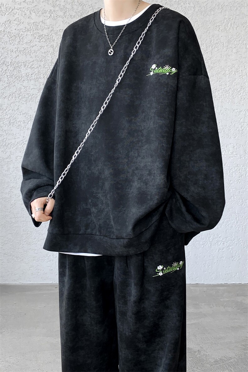 现货TZ759-特批6098高品质高克重秋季新款大码刺绣套装,男装休闲套装,电商A059