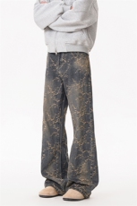 B221美式ins高街提花宽松微喇牛仔裤LK24225-特P48控78，男装牛仔裤，电商B221