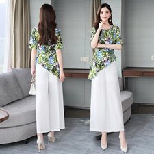 时尚欧洲站印花两件套装潮女2021夏季修身阔腿裤套装，女装套装/套裙，魅影