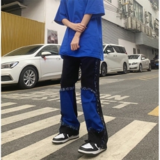 流苏牛仔裤男潮流高街原宿风宽松毛边嘻哈长裤潮牌撞色BK78-P73，男装牛仔裤，星座1109-3