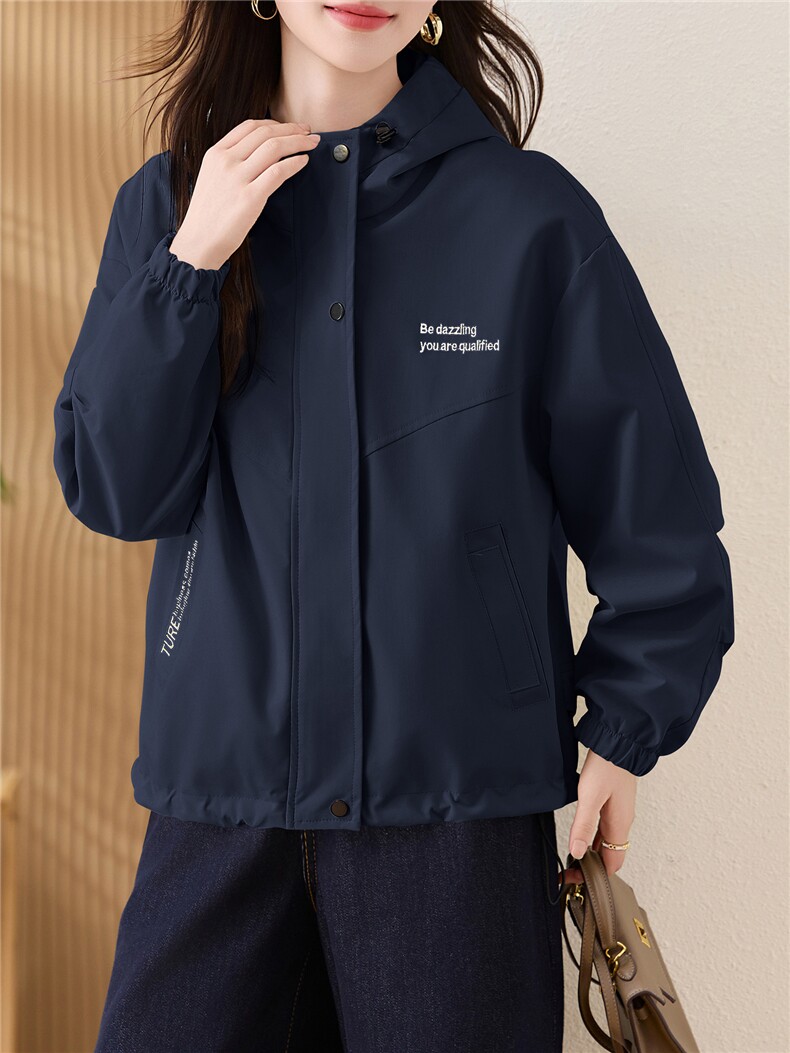 休闲连帽冲锋衣短外套女2025秋季新款小个子宽松百搭显瘦夹克上衣,女装短外套,以桐