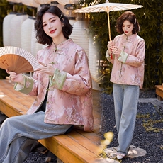 粉色新中式羽绒服女冬新款小个子复古盘扣刺绣白鸭绒外套，女装羽绒服，水衣源