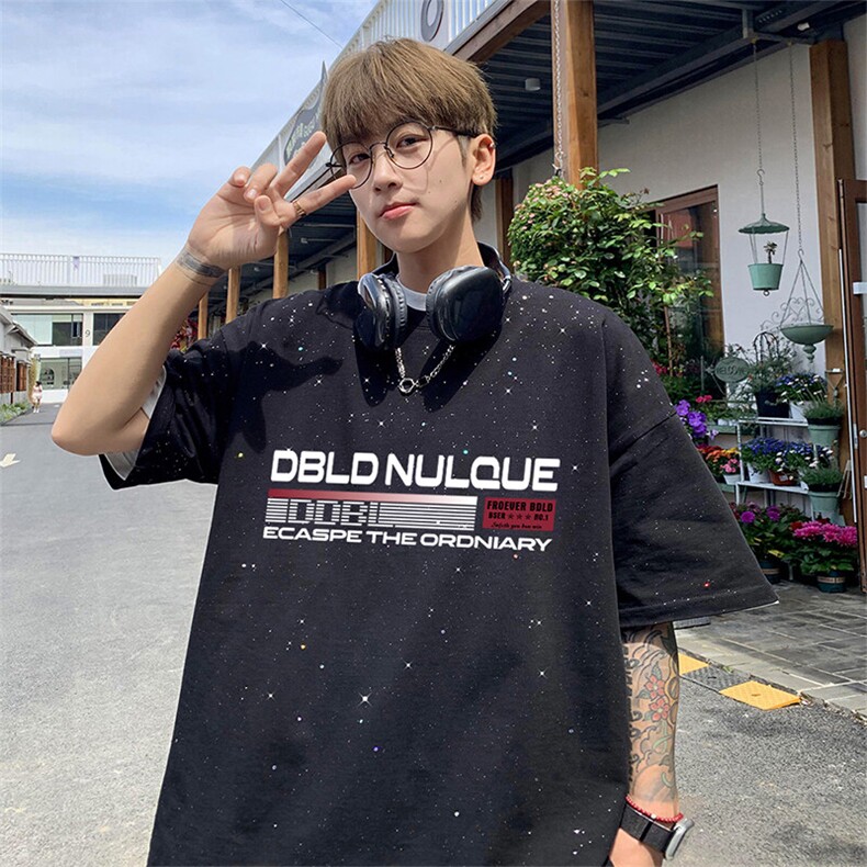 可48小时发货支持抖音得物来样二开美式满天星亮片短袖T恤MTX685,男装T恤,电商A486