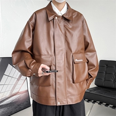 秋季新款皮夹克男宽松刺绣潮流皮衣外套翻领A266-PY007-P65，男装皮衣，电商A266