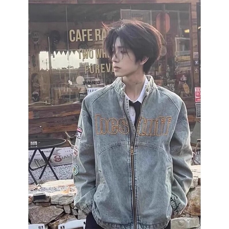 【有货】水洗刺绣牛仔外套立领高街机车夹克JK8899特P70,男装夹克,星座908-1