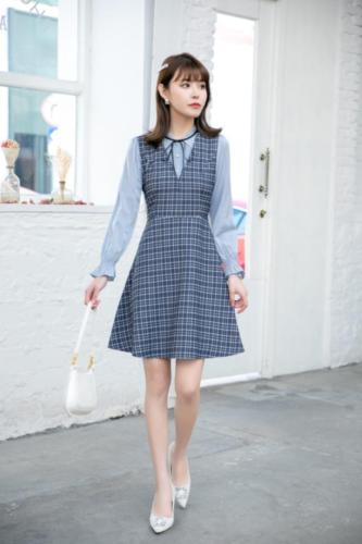 现货春季新款格子连衣裙,女装连衣裙,西子阁