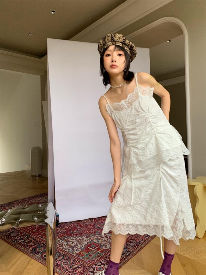 纯欲天花板蕾丝吊带套装，女装背心吊带，WAN QING万青