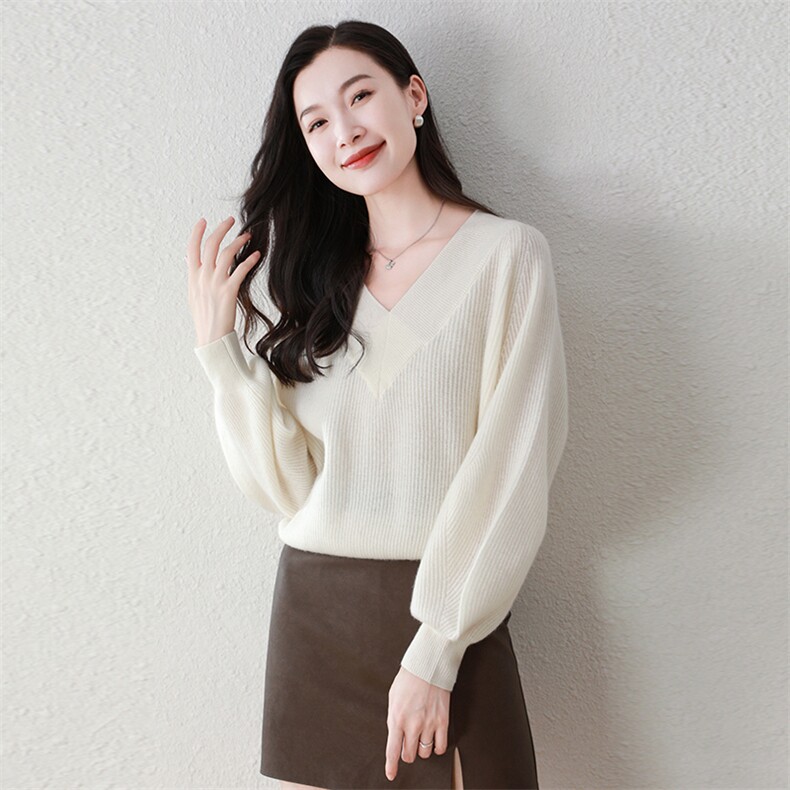 100%纯山羊绒秋冬新款时尚休闲羊绒衫宽松v领打底衫，女装羊绒衫，阿舍尔精品