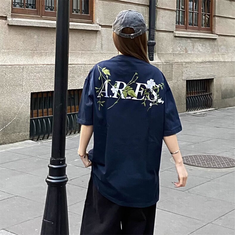 万针全刺绣工艺抖音得物高品质260克重磅纯棉双纱美式高街短袖T恤,男装T恤,电商A486