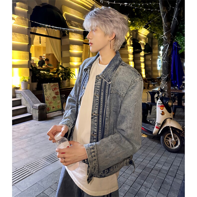 (图）水洗短款牛仔夹克男款宽松阔腿裤两件套套装2635-P130,男装夹克,星座910-5
