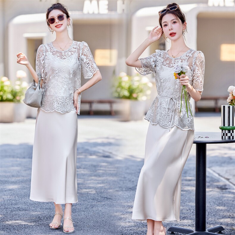 蕾丝吊带连衣裙两件套女夏2025新款法式高级感气质名媛女神范套装，女装套装/套裙，慕依路