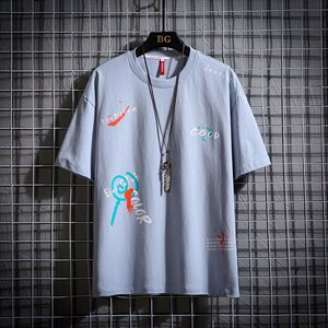 (挂拍网格）A090新款大码潮牌潮流ins短袖T恤男100%棉T075图片