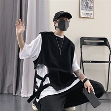 潮牌个性坎肩马甲外套男韩版外穿百搭不规则无袖女背心M2002-p28，男装背心/马甲，星座1008-2