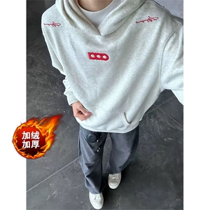 美式字母刺绣宽松情侣华棉加绒连帽卫衣男女A815-常规P46 加绒P51图片
