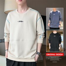 男秋季潮流ins卫衣宽松圆领刺绣印花辑明线休闲卫衣CYWY8856-P30，男装卫衣，电商A128